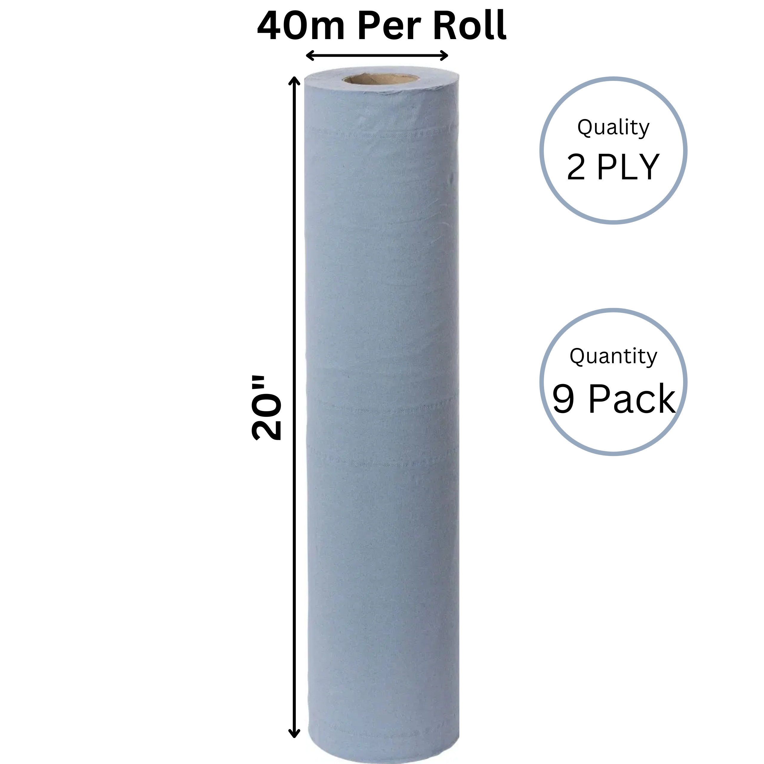 Hygiene Premium Couch Roll 2 Ply BLUE 20''x40m X 9 (460) Hygiene Premium Couch Roll 2 Ply BLUE 20''x40m X 9 (460)