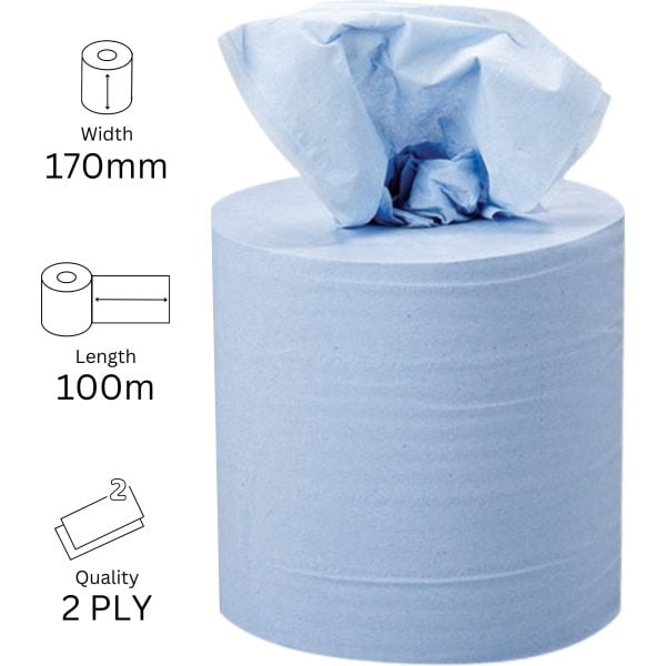 Centre Pull Rolls 2 Ply BLUE  Omega 170mm x 100m X 6