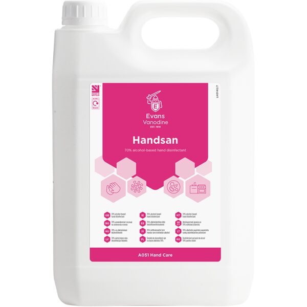 Evans Handsan 70% Alcohol Based Hand Disinfectant 5LTR