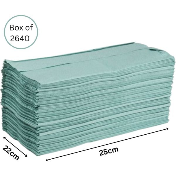 Hand Towels 1 Ply C-Fold GREEN 22x25cm X 2640