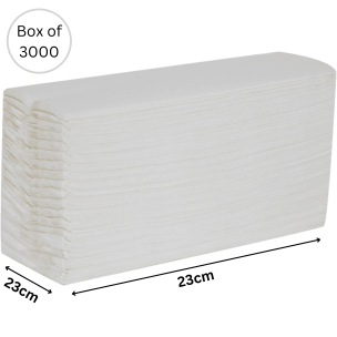 Hand Towels 2 Ply V-Fold WHITE LARGE 23x23cm X 3000  (400436)