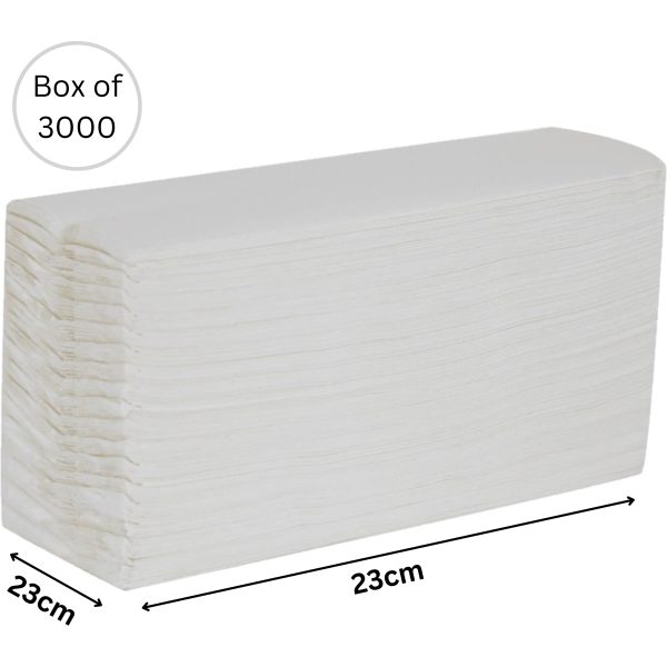 Hand Towels 2 Ply V-Fold WHITE LARGE 23x23cm X 3000  (400436)