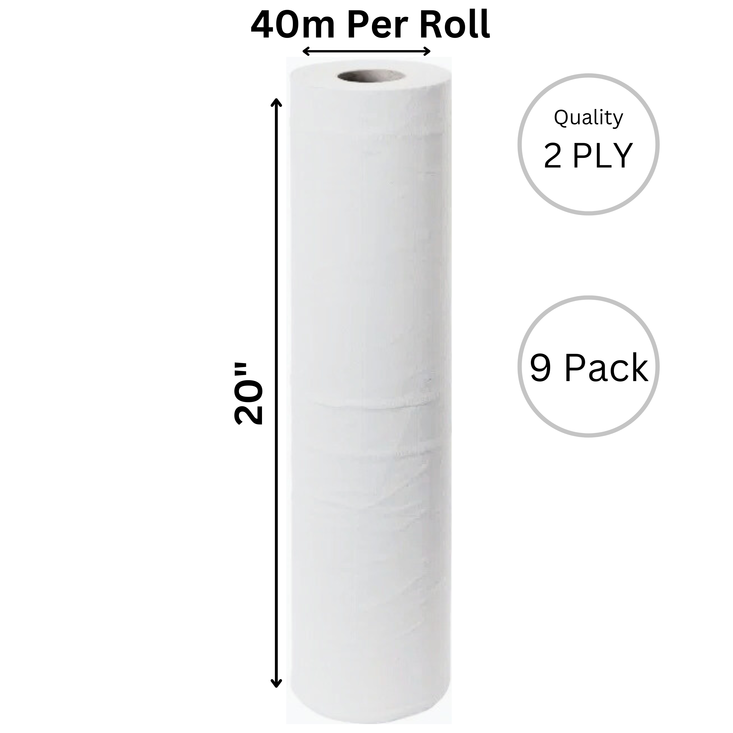 Hygiene Premium Couch Roll 2 Ply WHITE 20"x40m X 9 Hygiene Premium Couch Roll 2 Ply WHITE 20"x40m X 9
